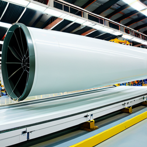 Home 22 Wind Turbine Blade Manufacturing**
"A brightly lit, modern factory floor. Engineers in cleanroom suits are carefully layering fiberglass composite material onto a giant wind turbine blade mold. Robotic arms assist in the process. In the background, finished blades gleam under inspection lights. Focus on precision and advanced technology. 'Sustainable energy future' concept. high quality, professional, detailed, photorealistic."
**