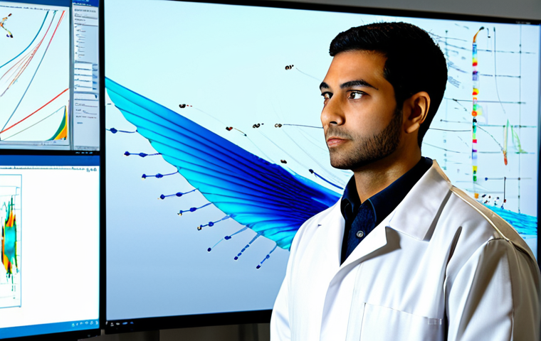 **

"A professional aerospace engineer, fully clothed in a clean lab coat, standing in front of a detailed Computational Fluid Dynamics (CFD) simulation of airflow over a swept wing. The simulation shows shock waves visualized with color gradients. Background features include computer monitors displaying data and aerodynamic equations. Safe for work, appropriate content, perfect anatomy, natural proportions, professional, high quality rendering, realistic."

**