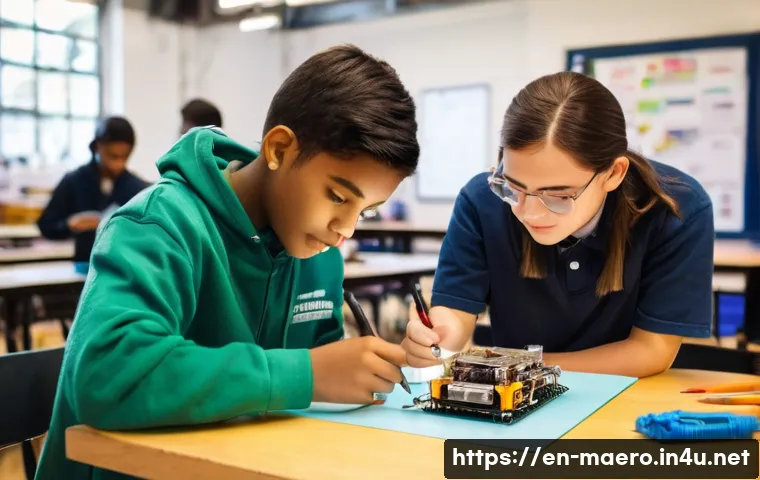 기계항공공학 교육과정 - **Prompt 1: The Spark of Ingenuity**
    "A bright, diverse group of high school students, aged 15-1...