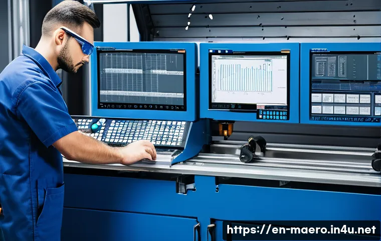 정밀기계 자격증 - A highly detailed industrial workshop scene featuring a precision engineer operating a modern CNC ma...