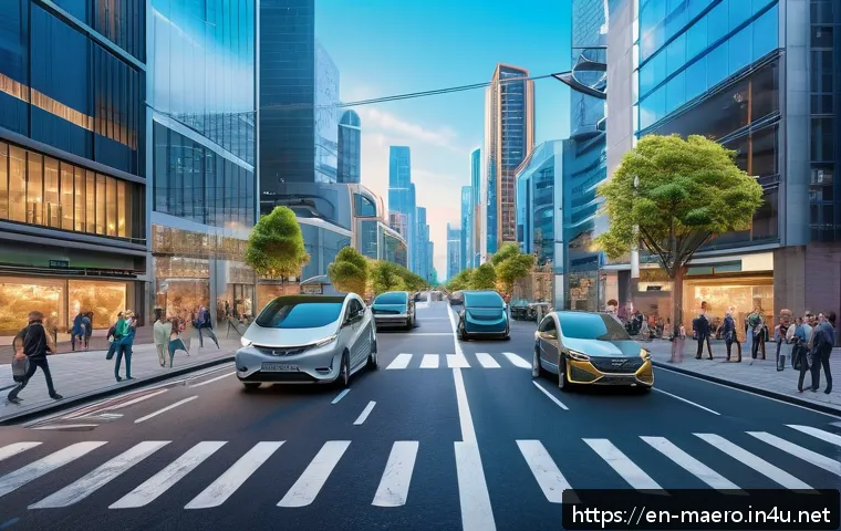 위성 항법 시스템  GNSS - A busy urban intersection in a modern smart city during daytime, featuring autonomous electric vehic...