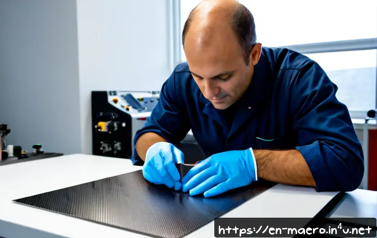 항공우주 재료 설계 - Photorealistic aerospace materials engineer in a clean modern laboratory, examining a lightweight ca...